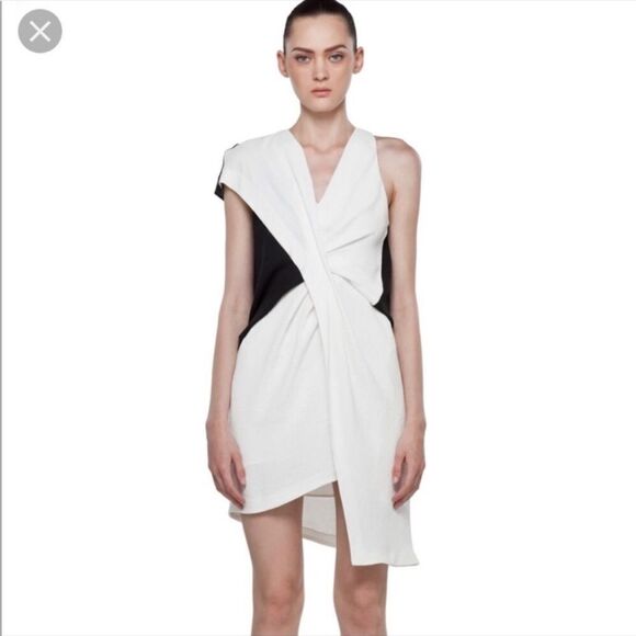 NWT Helmut Lang Sugar Silk Crepe Asymmetrical Black White Sleeveless Dress 10 - Picture 3 of 16